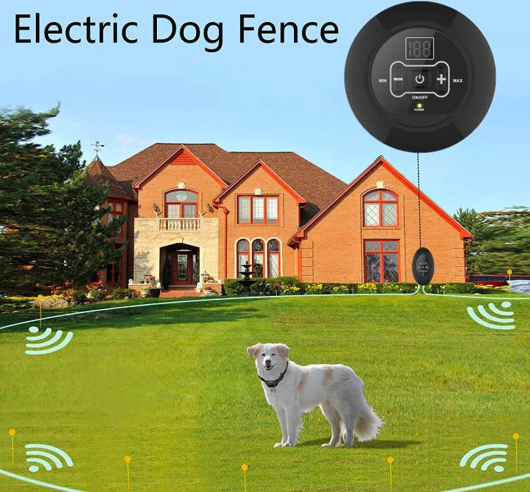 Pet wireless trainer bark stop device with digital display, transmitter 19.5 x 15.5 x 5.5 cm, and waterproof receiver