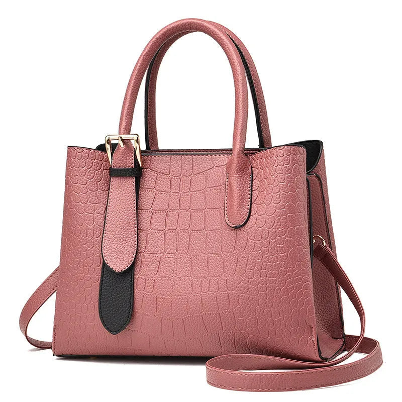 Women's PU crocodile pattern messenger shoulder bag in gray with crossbody strap