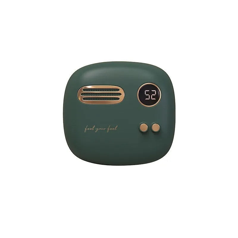 Retro design 2-in-1 hand warmer and 5000mAh power bank with digital temperature display in flannel bag