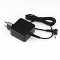 Black Hua 45W laptop adapter with US and EU plug options showing compact dimensions