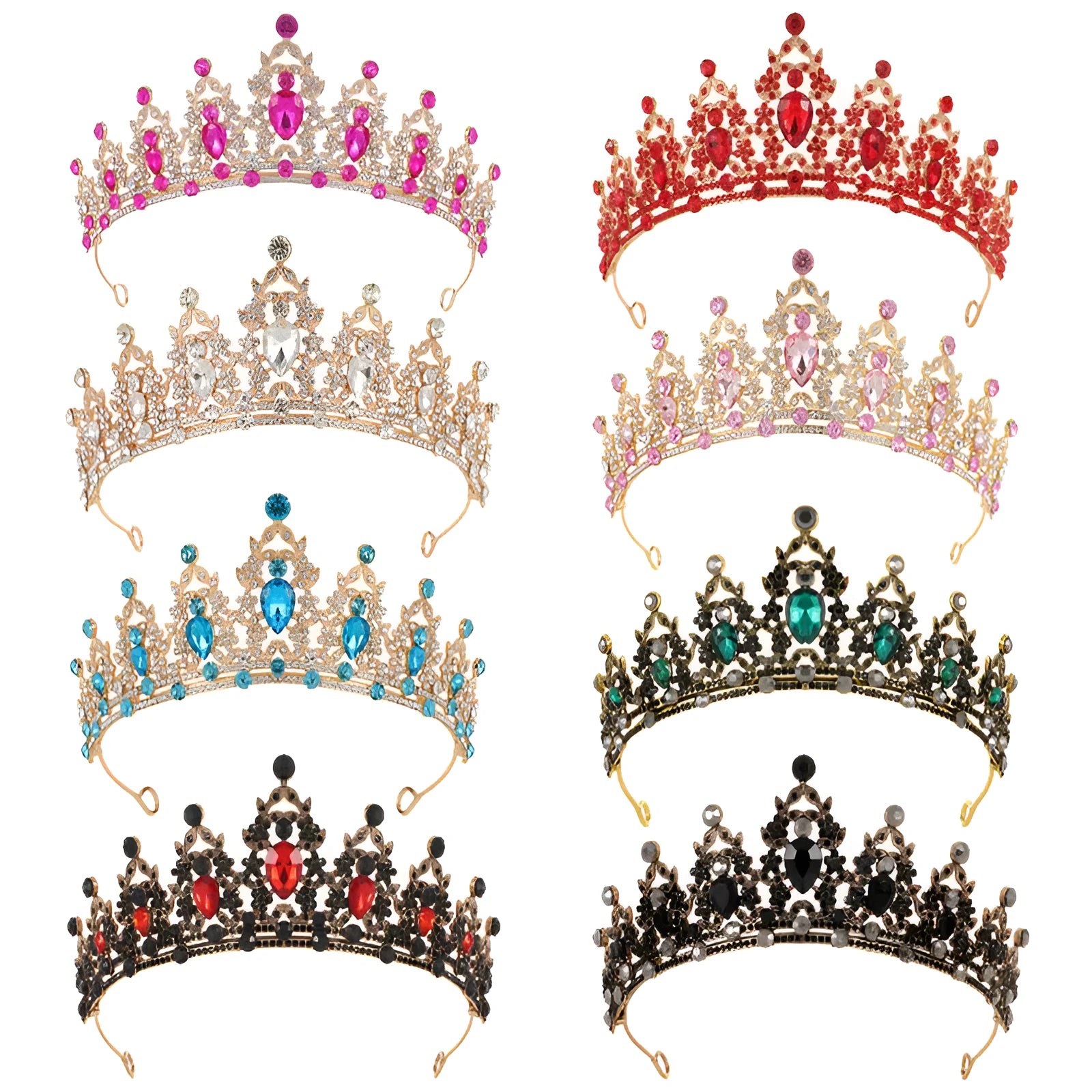 Baroque bridal crown headdress with rhinestones on an alloy frame in silver and gold colour options.