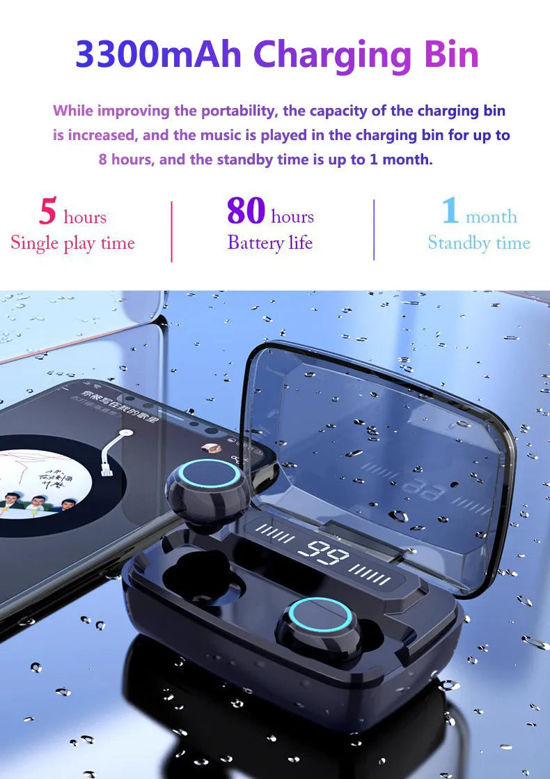Black M11 Bluetooth wireless neckband headset with digital display and integrated mobile phone holder.