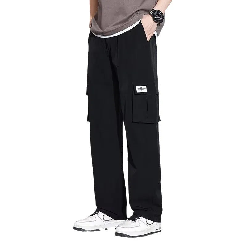 Men's summer ice silk overalls set with short sleeves in black, dark gray, brown green, and white, sizes M to 5XL