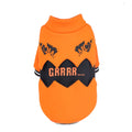 Orange cloth pumpkin costume sweater for dogs in six sizes from XS to XXL on a light background