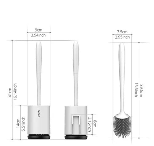 White and black non-stick TPR toilet brush with hollowed plastic body, 41cm tall, floor standing style