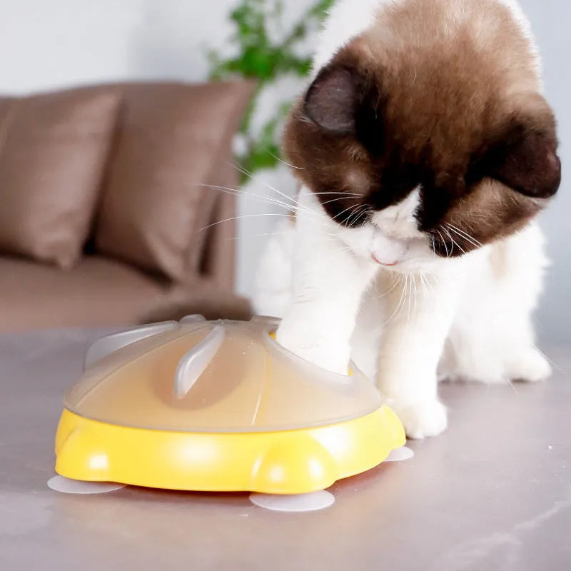 Yellow interactive slow feeder pet plate with puzzle channels and central snack compartments