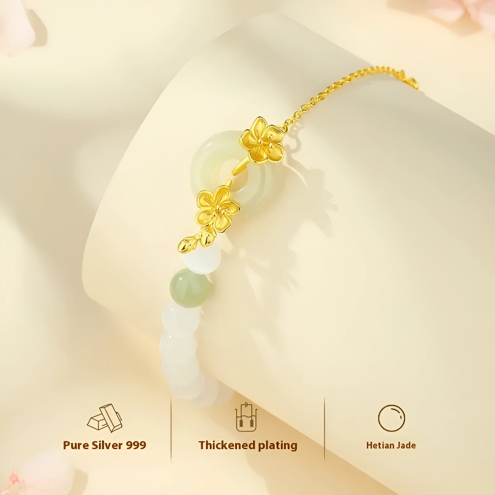 Pure silver peach blossom safety buckle bracelet in new Chinese style for women