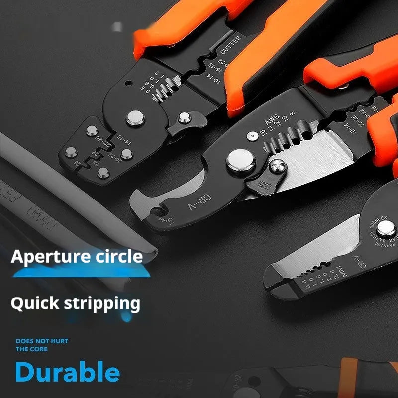 Fully automatic wire stripping pliers tool with high carbon steel blades.