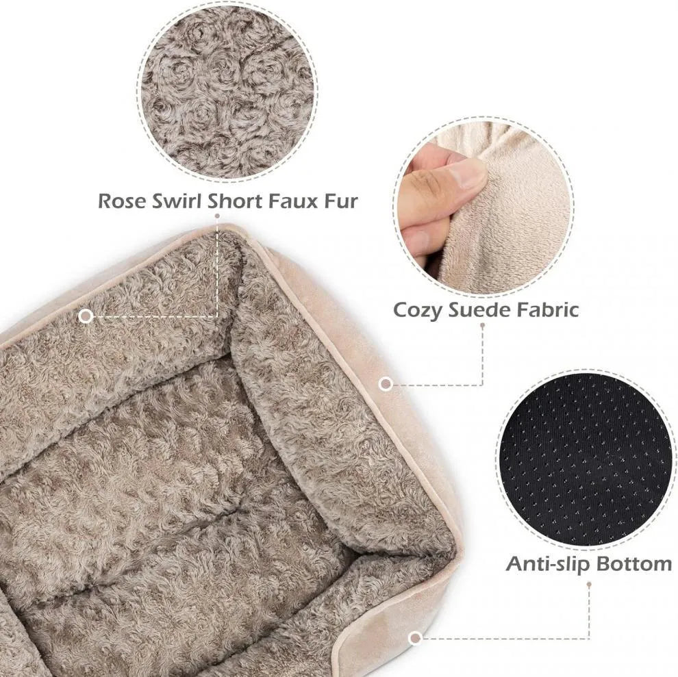 Beige and grey Golden Retriever stuffed soft pet kennel bed for dogs and cats