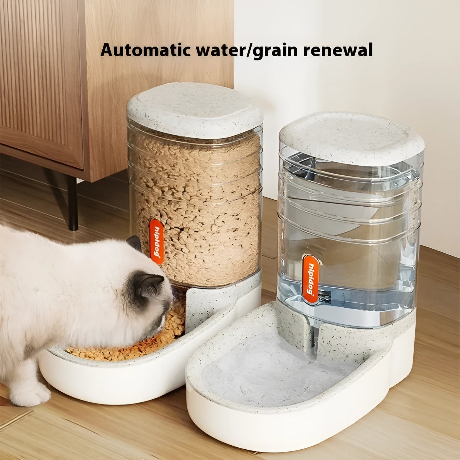 Automatic pet feeder or water fountain with 3.8L capacity in blue, green, grey, or pink colour.