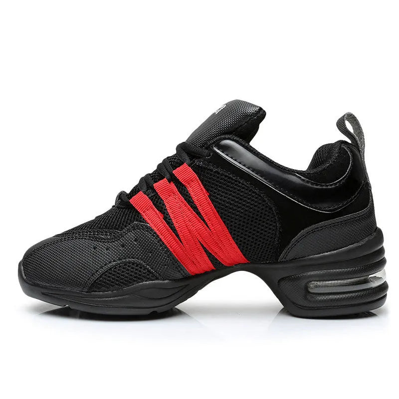 Modern jazz dance air cushion elevator shoes for women in black colour with cotton mesh upper