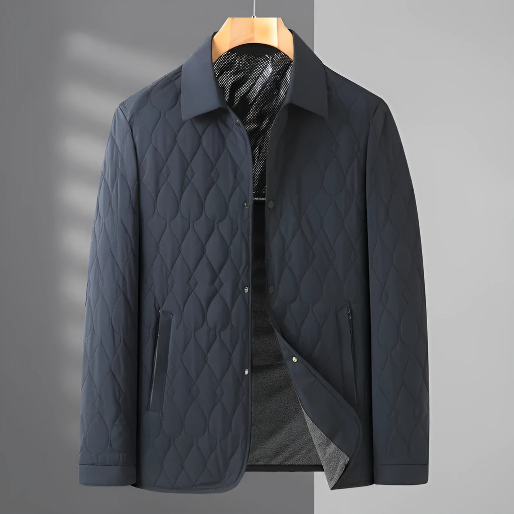 Men's lightweight diamond lattice cotton-padded jacket in black, regular fit, polyester fibre