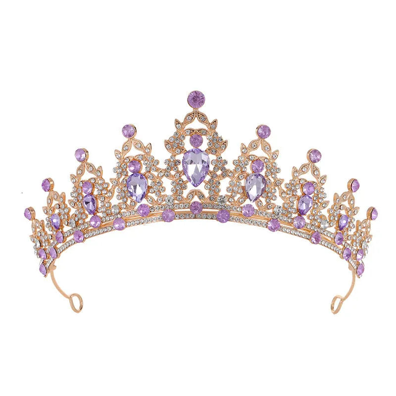 Baroque bridal crown headdress with rhinestones on an alloy frame in silver and gold colour options.