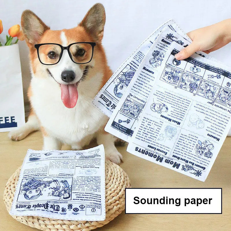 Tear-resistant squeaking dog toy shaped like a newspaper or playing card for corgi and puppy chew play.
