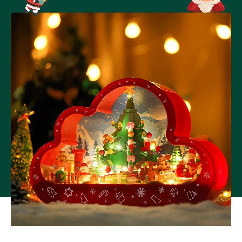 Assembled plastic building block cloud night lamp with decorative mirror frame and soft LED lighting