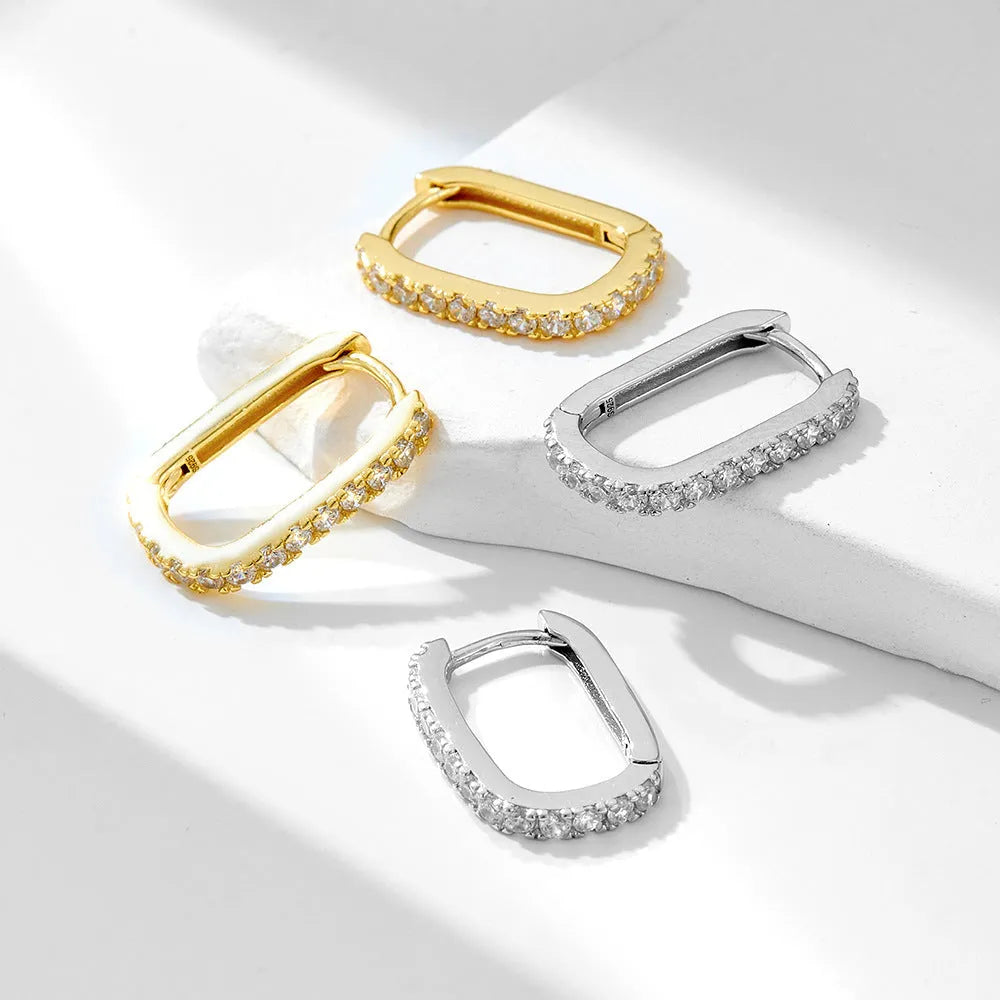 S925 sterling silver oval zircon ear clip earrings in geometric design with yellow or white colour options