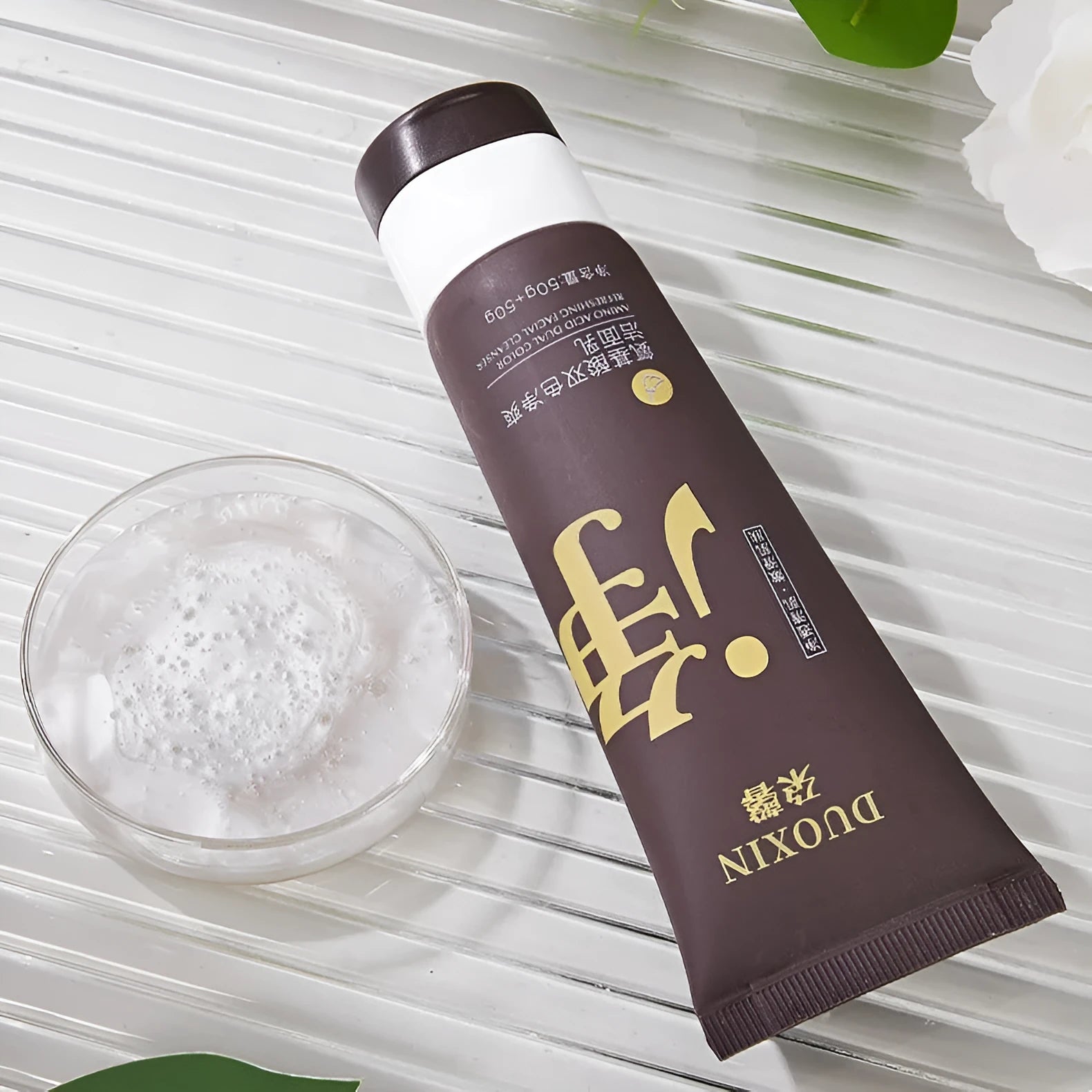 Amino acid facial cleanser tube with white clay formula for oily, dry and neutral skin types