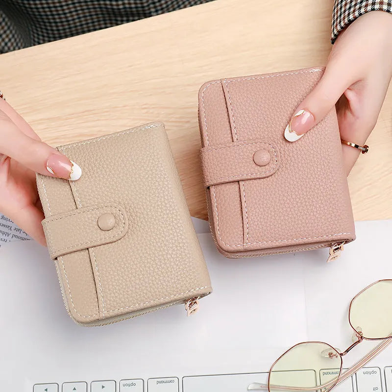 Ladies short wallet with lychee pattern in beige, pink, black or red colours