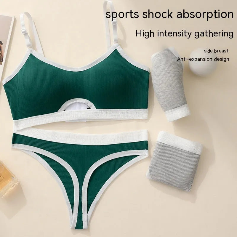 Sports tube top underwear set with contrast colour back and removable moulded cups