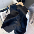 Black satin women's vest with sleeveless design and loose fit