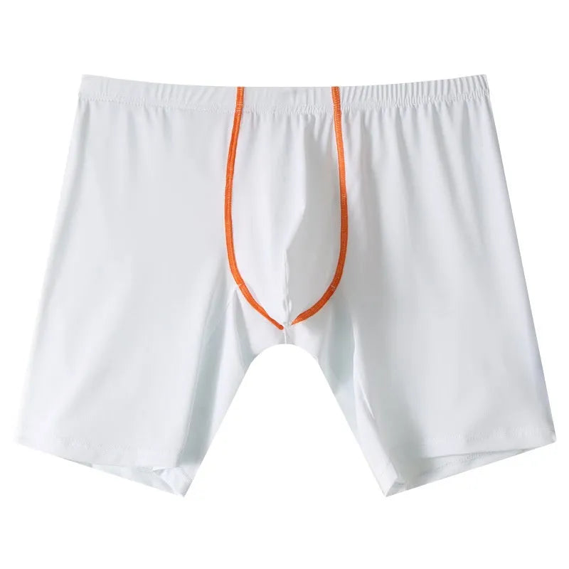 Men's nylon boxer shorts with a U-convex pouch design in multiple colours on a white background.