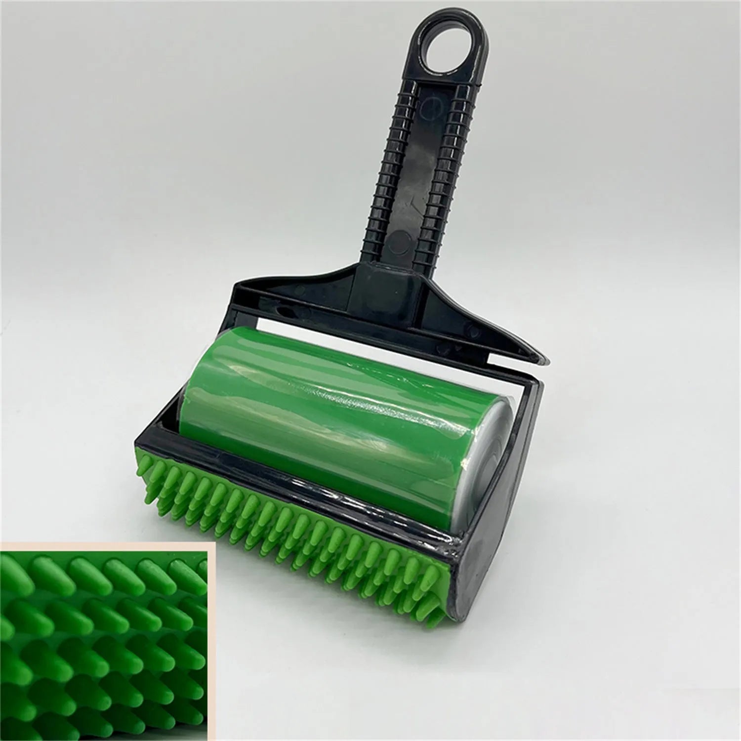 Portable washable hair remover with green and yellow adhesive rollers for pet hair and lint
