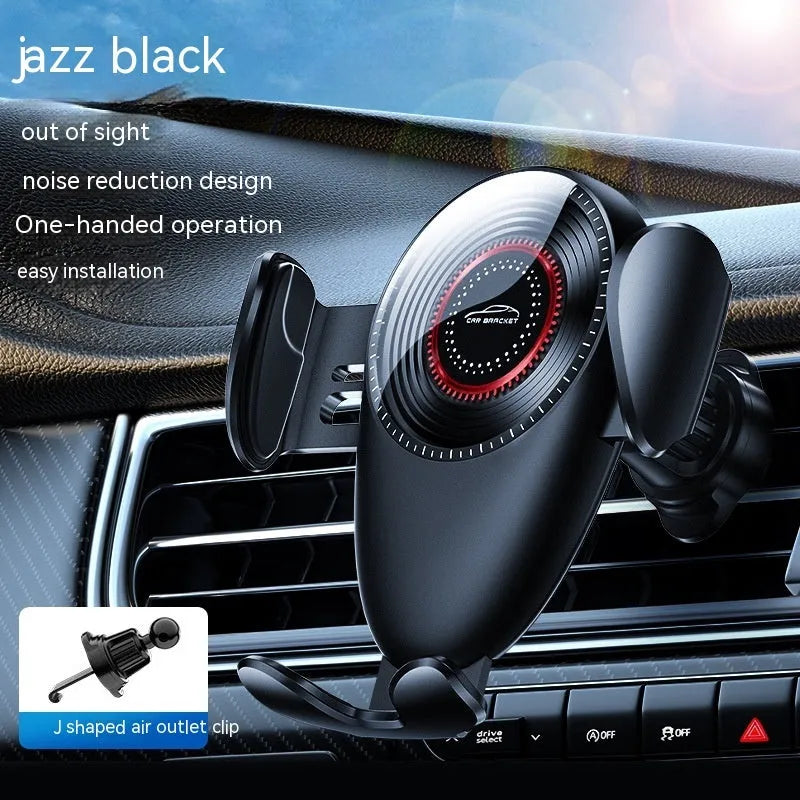 Black car mobile phone bracket with mechanical support frame for air vent mounting
