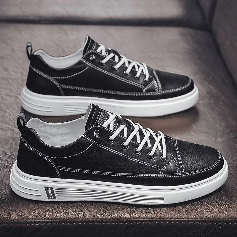 Men's casual white shoes with flat bottom, low heel, round toe, and PU upper in beige, white, or black