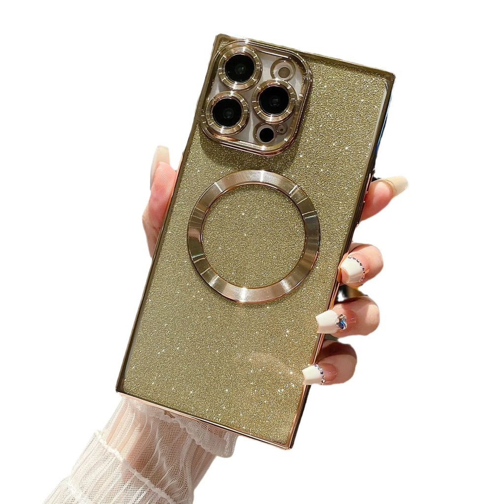 Square electroplated transparent solid colour phone case for iPhone with drop protection, black finish