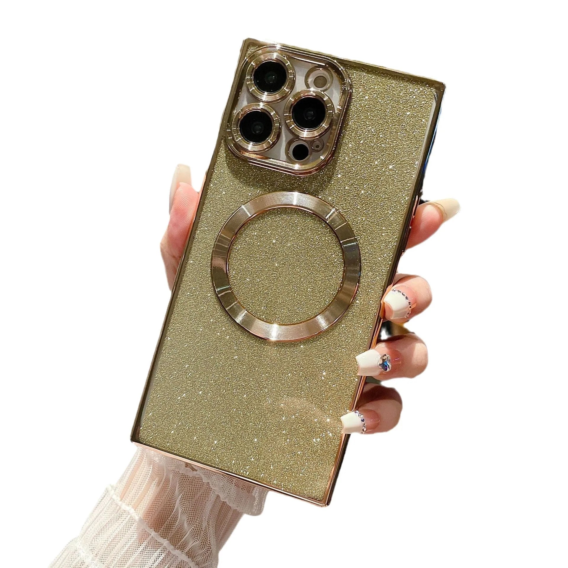 Square electroplated transparent solid colour phone case for iPhone with drop protection, black finish