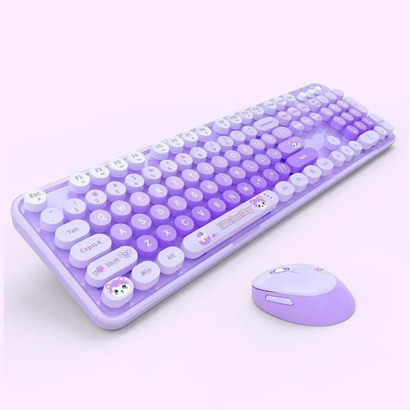 Wireless keyboard and mouse set in a mixed colour option on a desk.