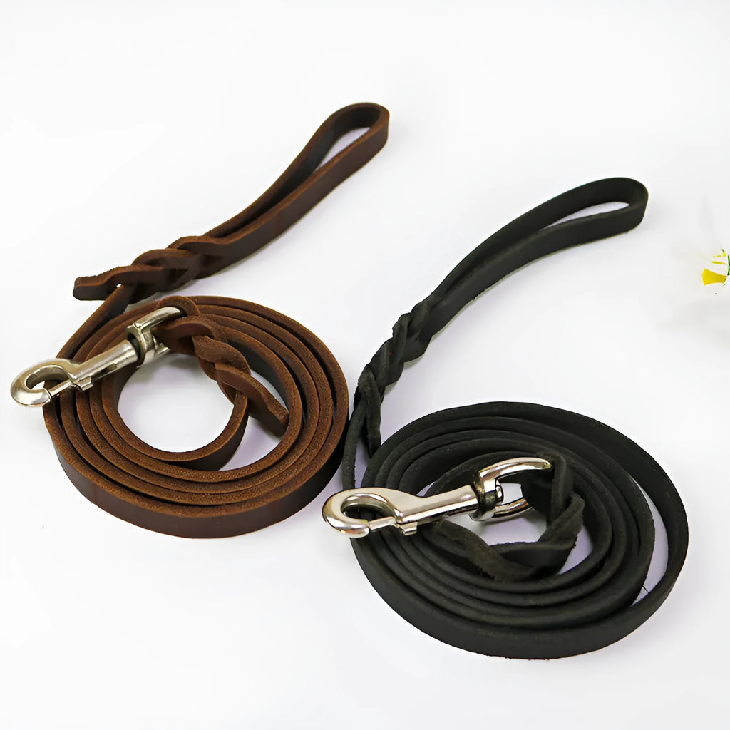 Thickened light brown cowhide leather dog lead for large dogs, shown at 160cm length.