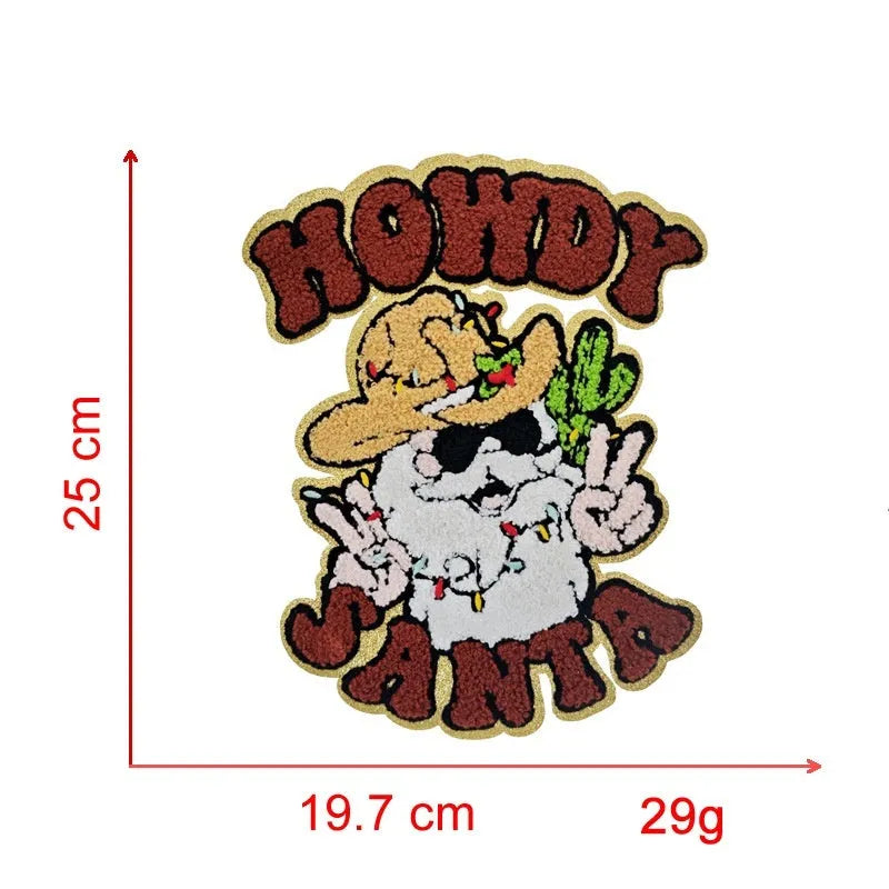 Christmas tree old man head cartoon towel embroidery cloth patch in brown and white