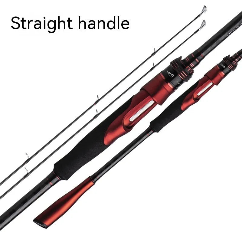 Carbon ultralight fishing rod showing straight handle and pikestaff style options in two different lengths