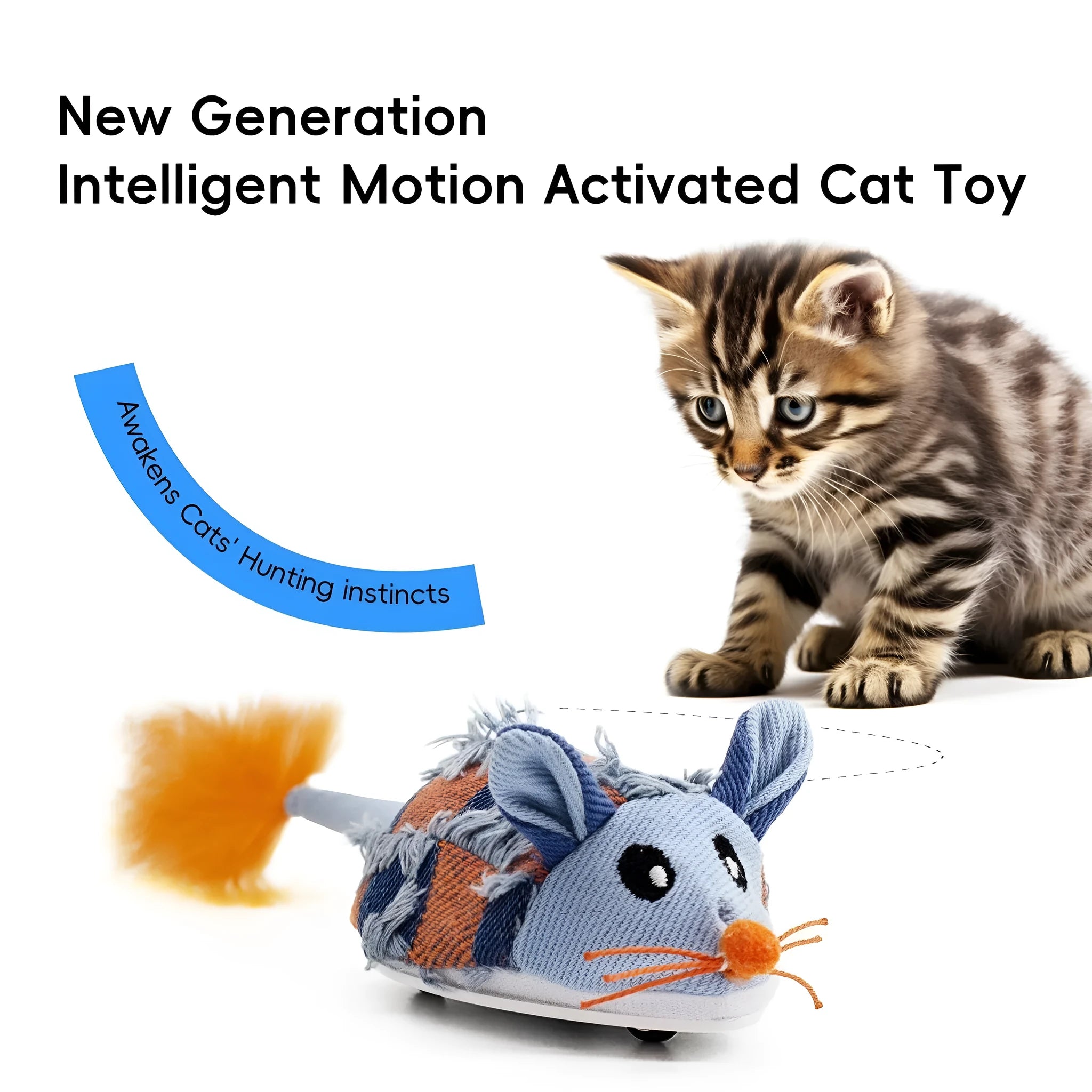 Motion cat toy electronic moving mouse with feather tail and rechargeable battery