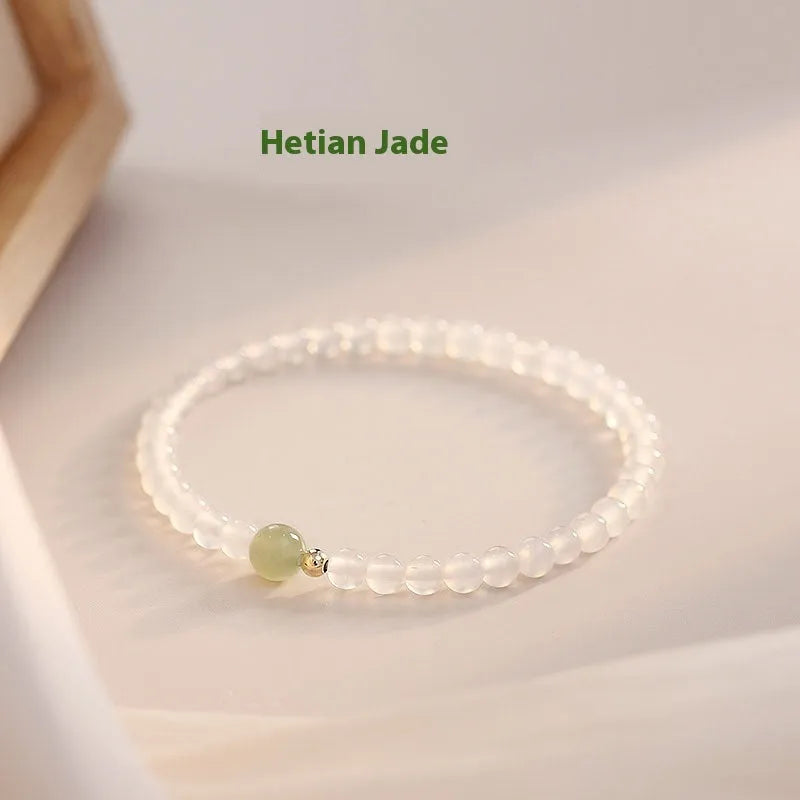 Natural Hetian Jade White Agate women's bracelet in New Chinese style measuring 15cm length