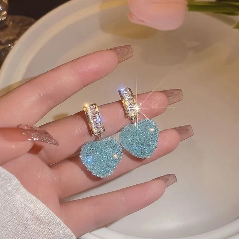 Pink and blue candy stud earrings with peach and heart charms for women