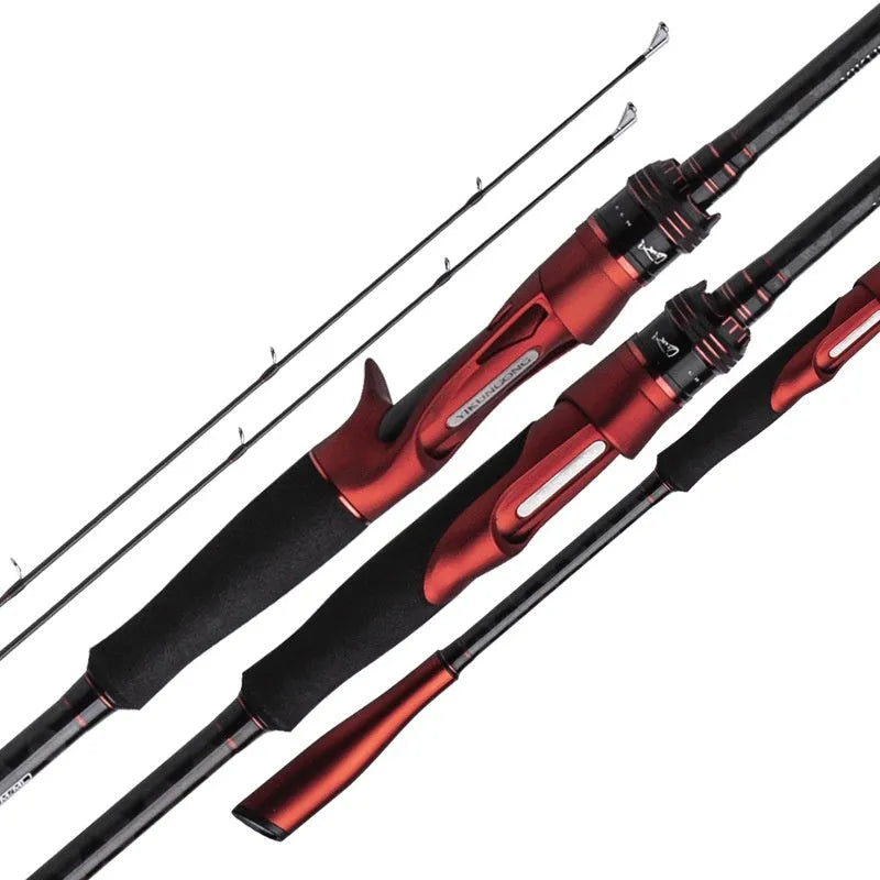Carbon ultralight fishing rod showing straight handle and pikestaff style options in two different lengths