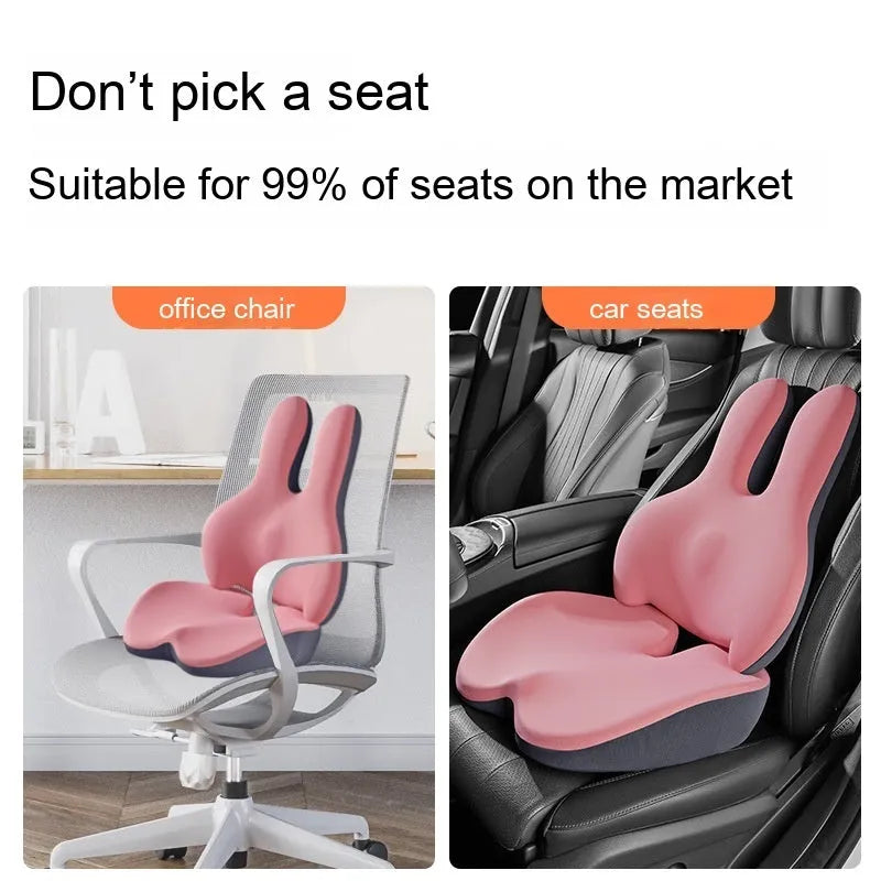 Ink black car seat cushion and lumbar support set on a driving seat.