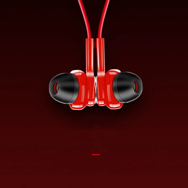 Black neckband sports Bluetooth earphones with earpieces, shown with USB charging cable.