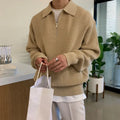 Men's loose fit lapel sweater in khaki winter knit pullover