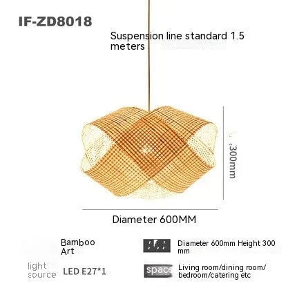 Bamboo woven rattan ceiling lamp in new Chinese style with adjustable height for restaurant lighting