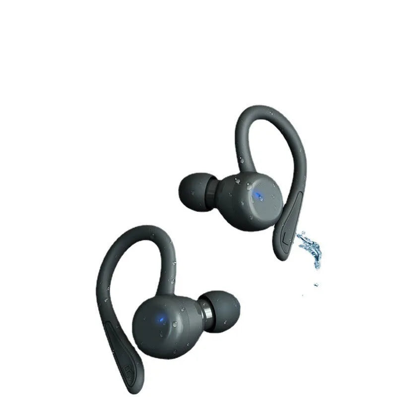 Noise-cancelling true wireless sports earphones with hanging ear design and removable stability accessories in multiple colours.