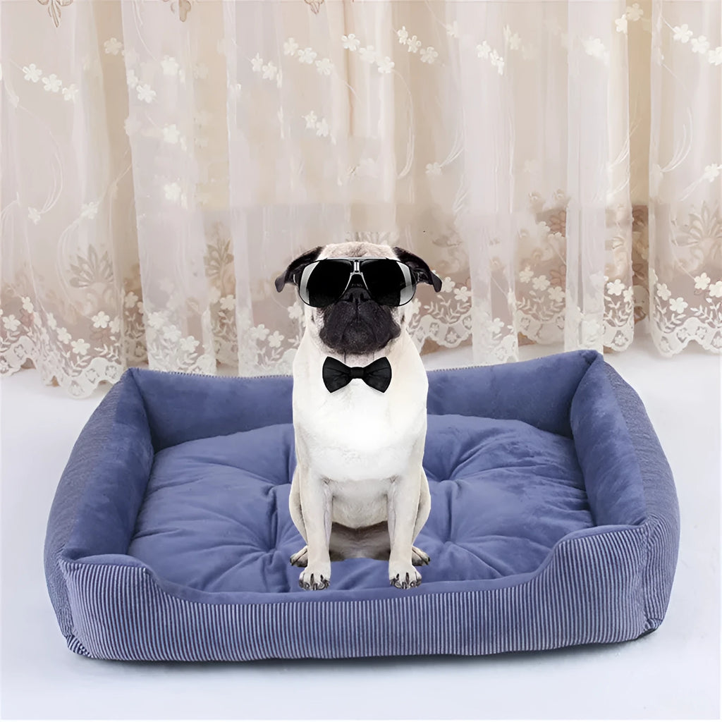 Large dog bed kennel in cloth with brown stripes, available in sizes 45cm to 90cm for pet supplies.