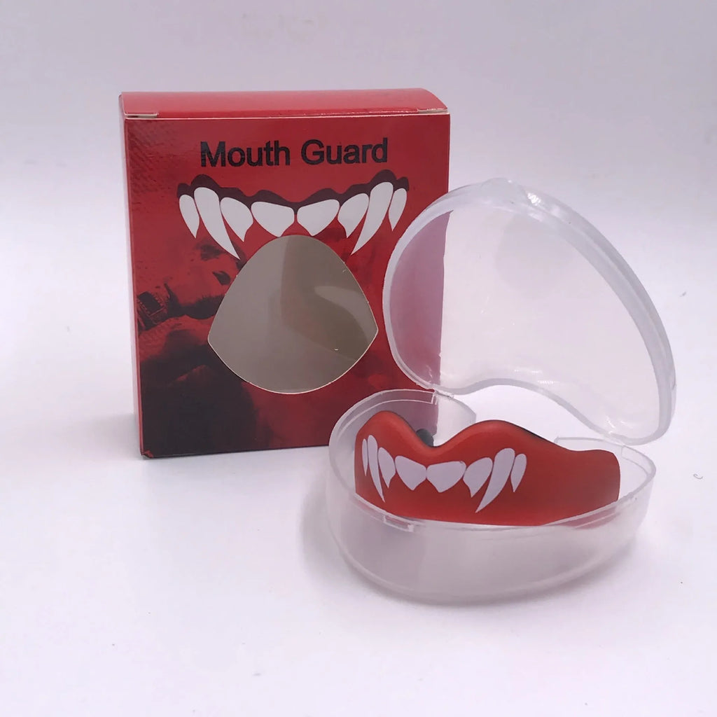 Adult boxing mouthguard with printed tooth design in black and white colour for martial arts training