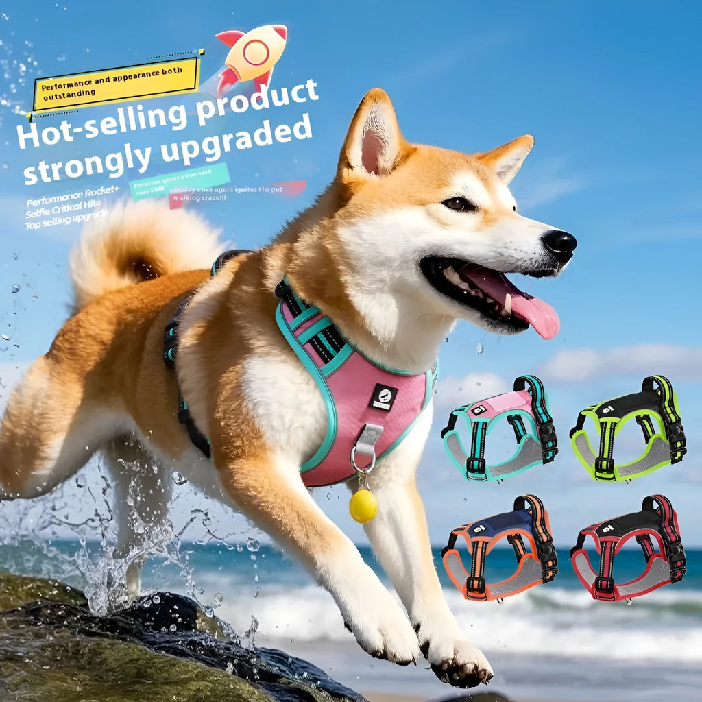Anti Breaking Loose Big Dog Chest Strap Reflective Oxford Cloth with 1.5m leash blue