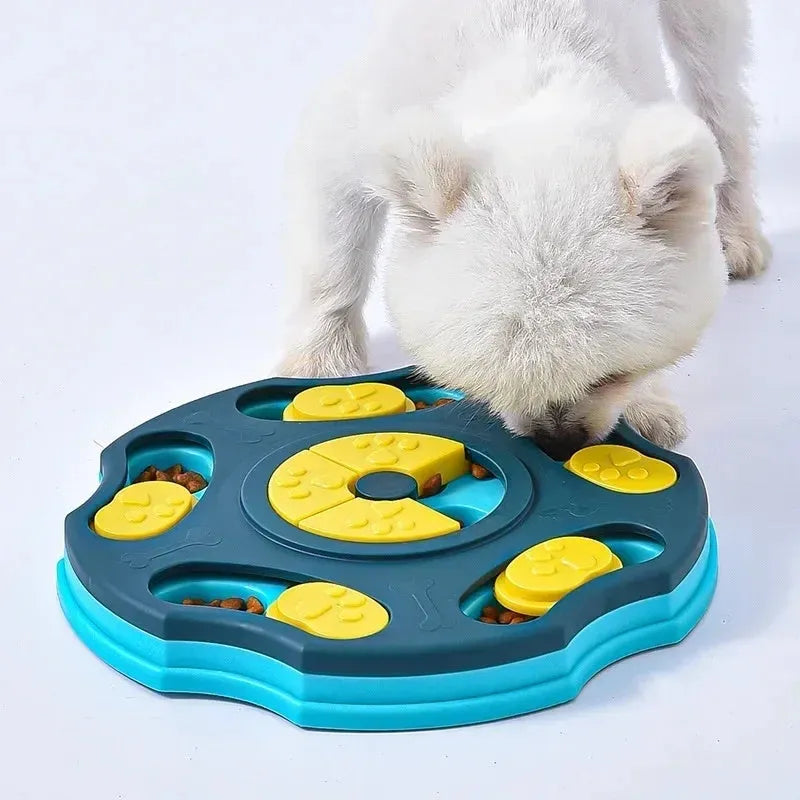 Interactive dog food puzzle feeder with search games for aggressive chewers in blue or pink