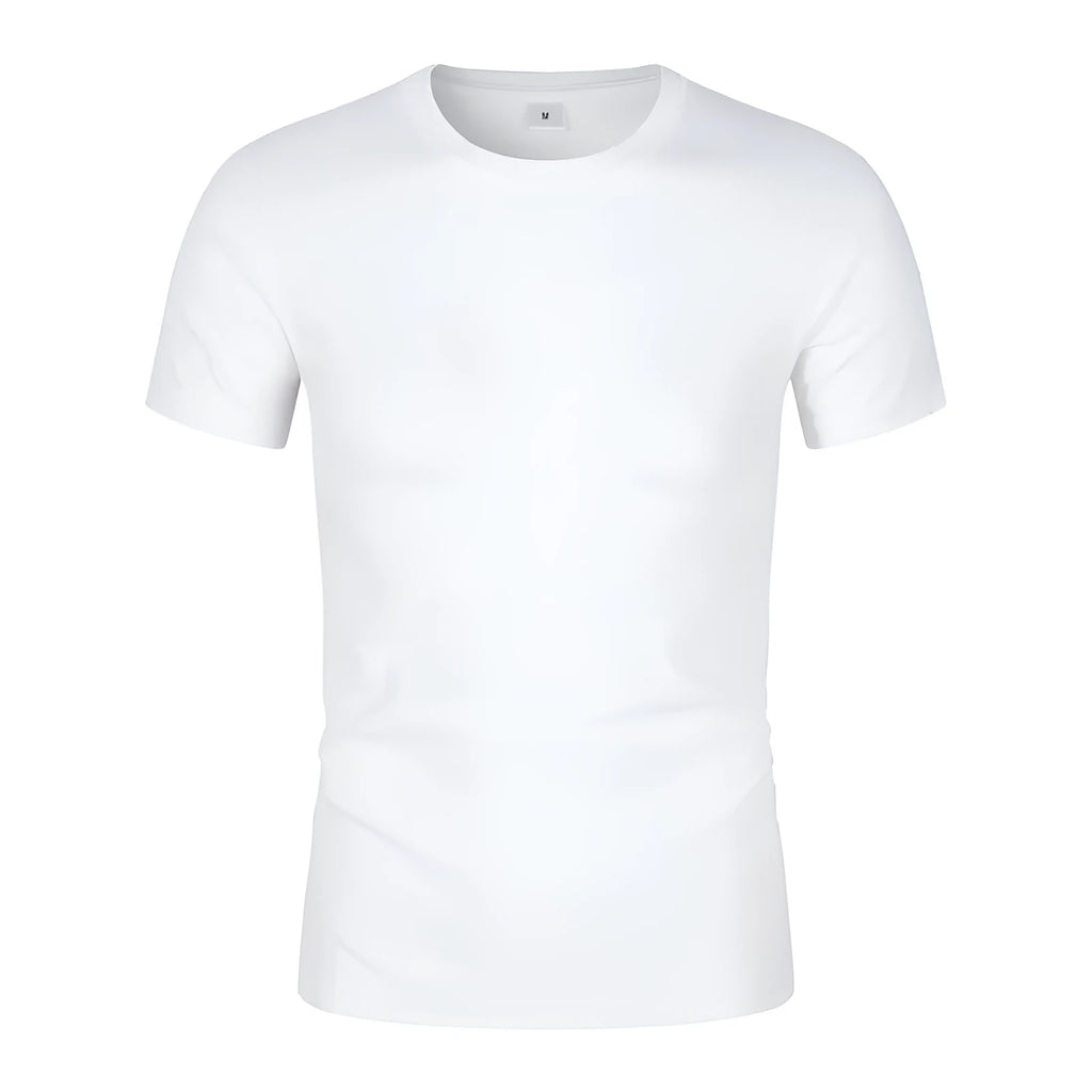 Men's CVC cotton short-sleeved round neck t-shirt in solid white or black colour