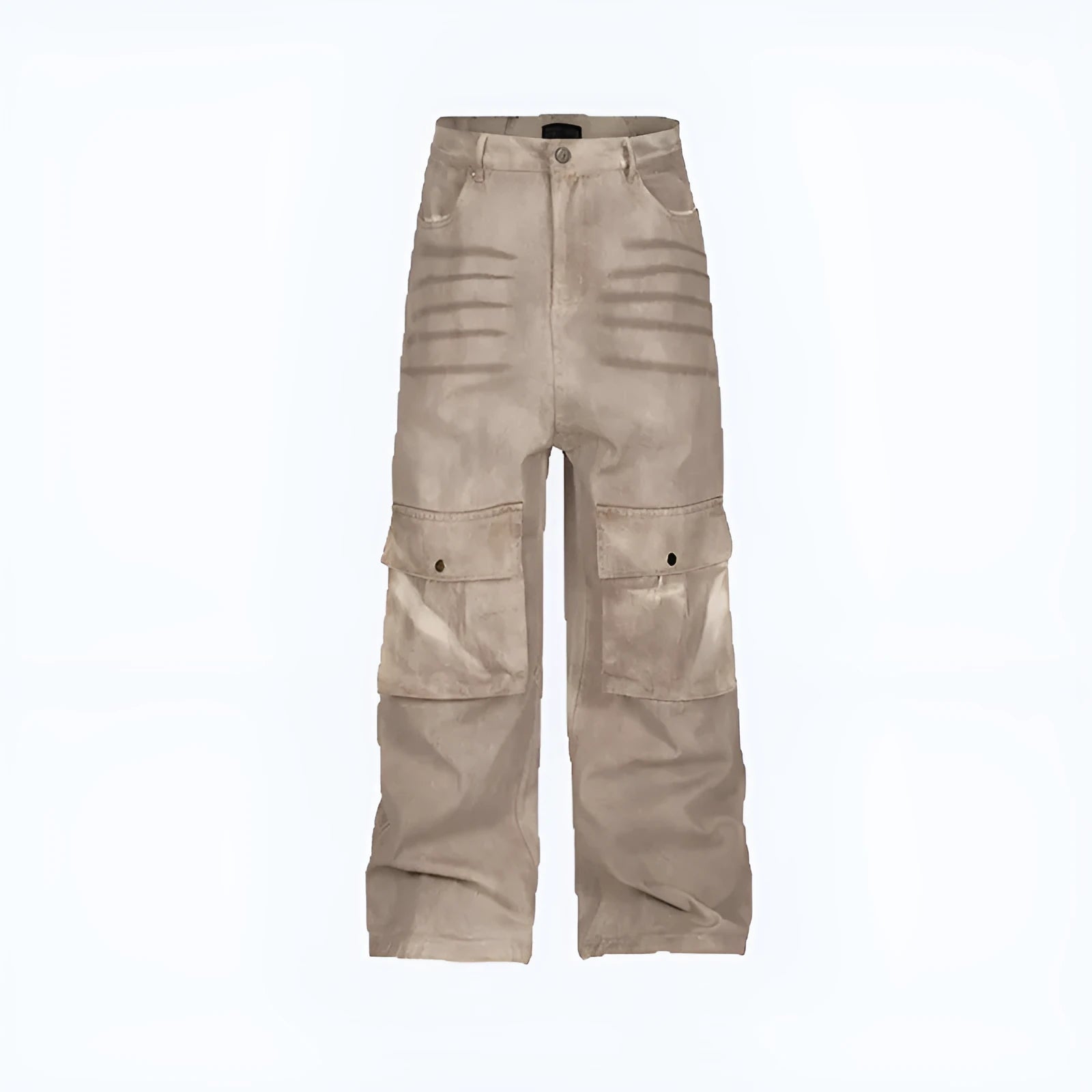 Straight loose fit A-line casual trousers in pure cotton denim with a mid waist and zip fly.