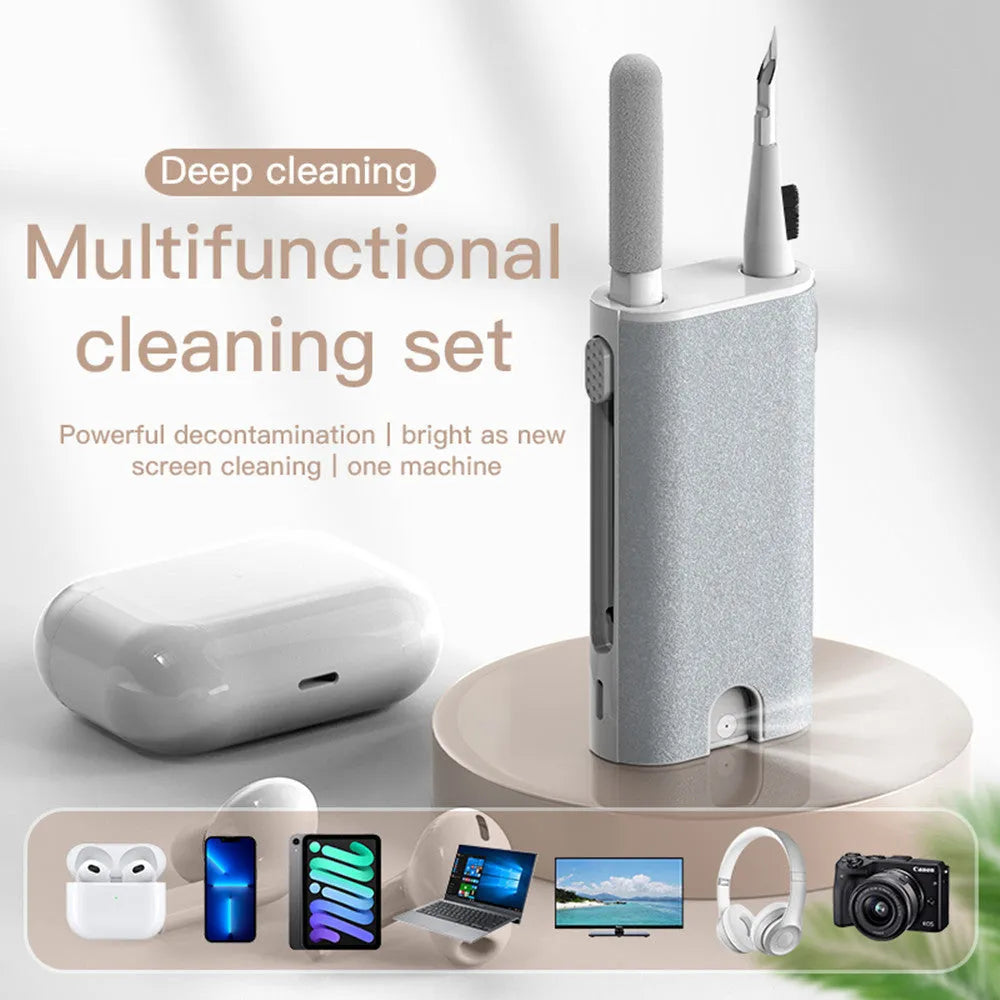 5-in-1 screen and earphone cleaning kit with integrated brush, sponge and metal tip tools